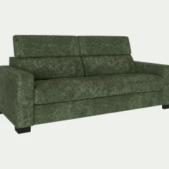 Canapé 3 places convertible en tissu genesis avec accoudoirs 20cm - vert cèdre