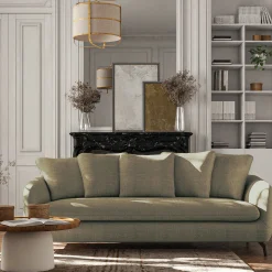 Canapé 4 places convertible en tissu doux - vert garrigue