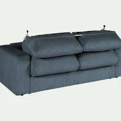 Canapé 3 places convertible en velours côtelé - bleu