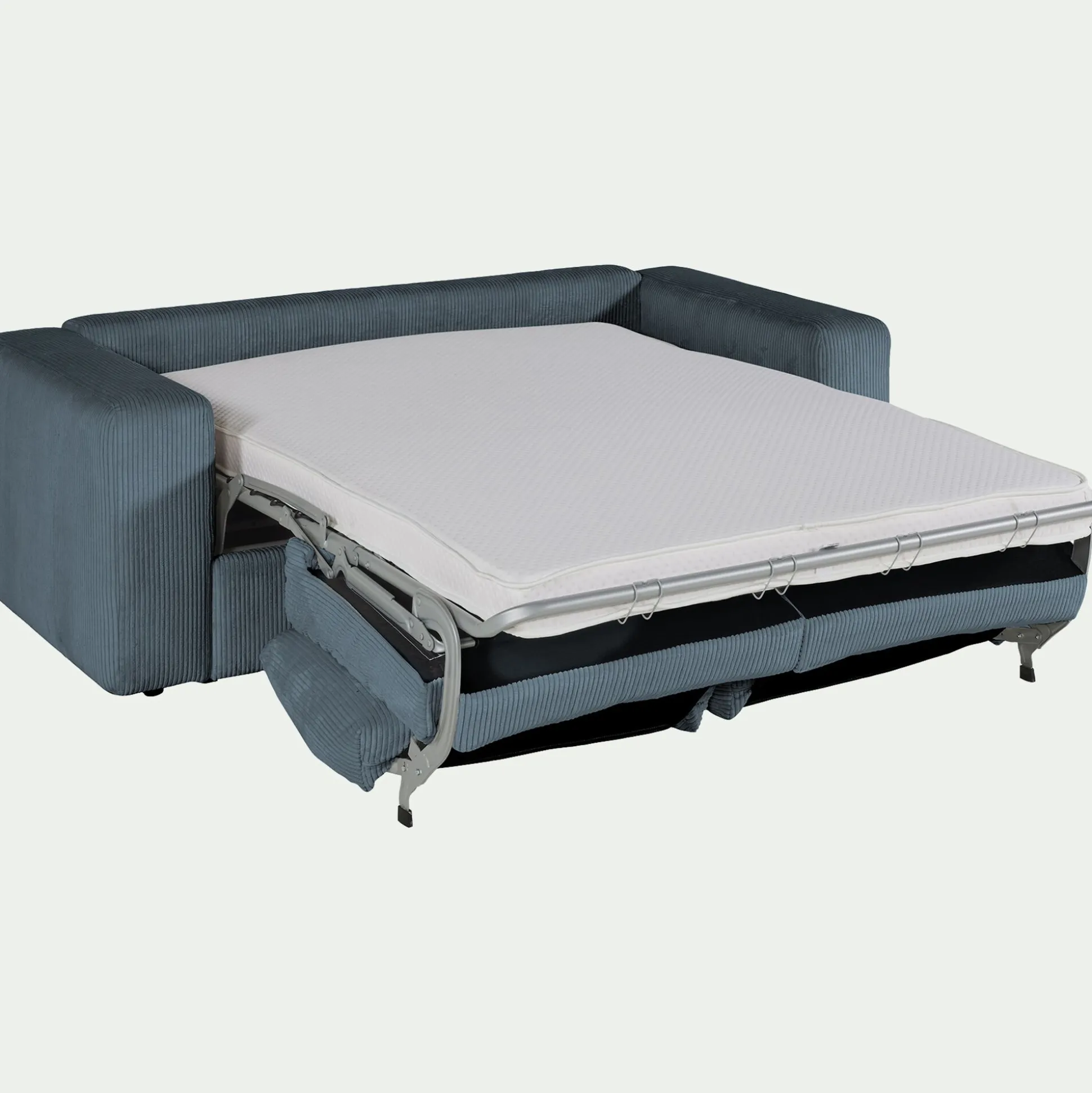 Canapé 3 places convertible en velours côtelé - bleu