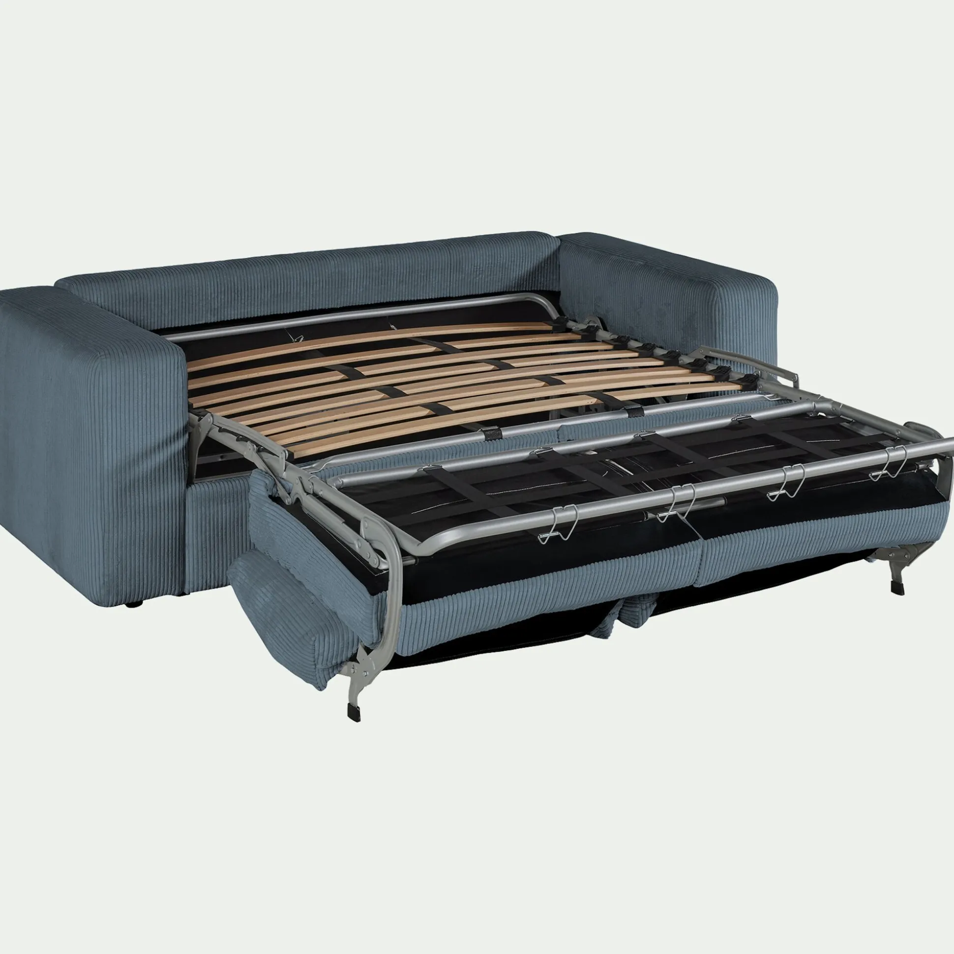 Canapé 3 places convertible en velours côtelé - bleu