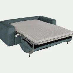 Canapé 3 places convertible en tissu chenille benjo - bleu calaluna