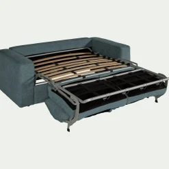 Canapé 3 places convertible en tissu chenille benjo - bleu calaluna