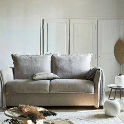 Canapé 3 places convertible en tissu avec matelas densité 25kg/m3 - beige roucas