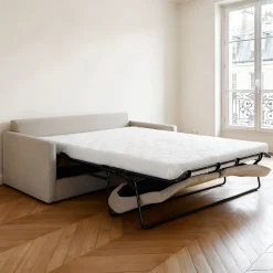 Canapé 3 places convertible avec matelas Bultex en lin et viscose - beiges alpilles