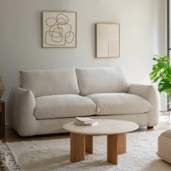 Canapé 3 places convertible en tissu Raven - blanc écru