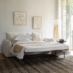 Canapé 3 places convertible en tissu Raven - blanc écru