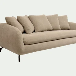 Canapé 4 places convertible en tissu doux tramé - beige