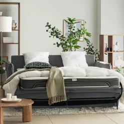 Canapé 4 places convertible en tissu Sogno avec matelas densité 35kg/m3 - gris moyen