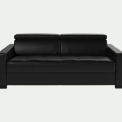 Canapé 3 places convertible matelas Bultex en cuir avec accoudoirs 15cm - noir
