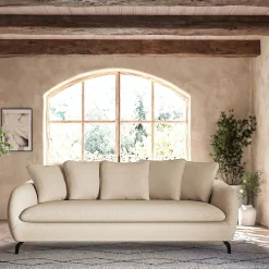 Canapé 4 places convertible en tissu - blanc écru