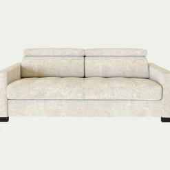 Canapé 3 places convertible matelas Bultex en tissu genesis avec accoudoirs 15cm - blanc ventoux