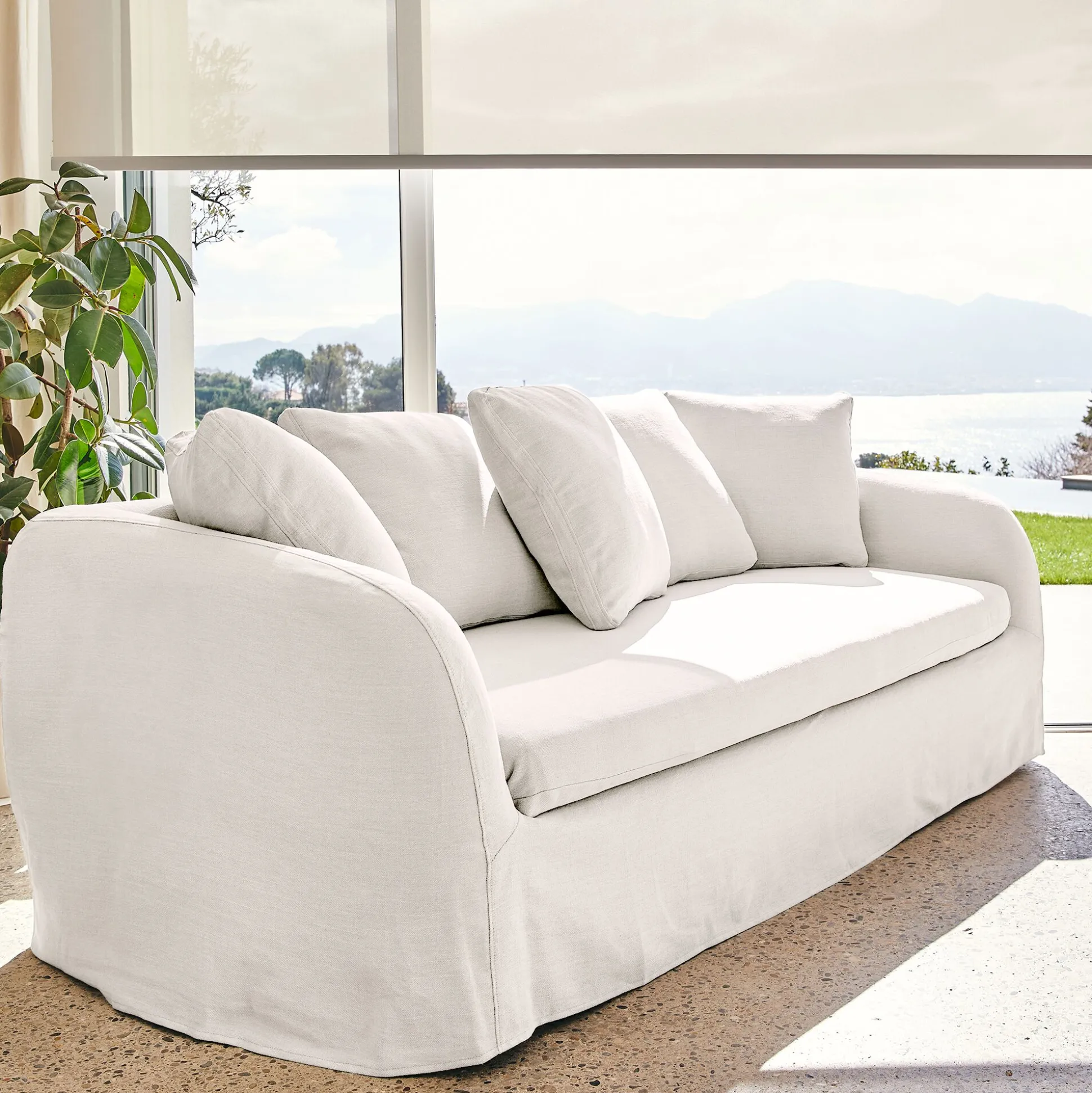 Canapé 3 places convertible en lin - blanc