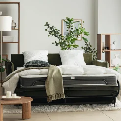 Canapé 4 places convertible en tissu avec matelas densité 35kg/m3 - vert cèdre