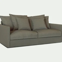 Canapé 3 places convertible avec matelas Bultex en lin et viscose - vert cèdre