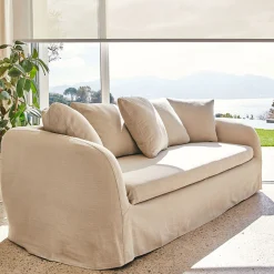 Canapé 3 places convertible en lin - beige alpilles