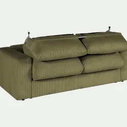 Canapé 3 places convertible en velours côtelé - vert cèdre