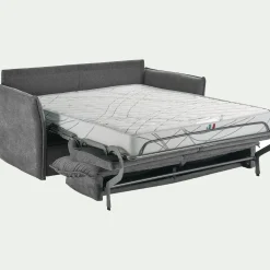 Canapé 3 places convertible en tissu avec matelas densité 25kg/m3 - gris restanque