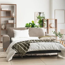 Canapé 3 places convertible en tissu storm - taupe