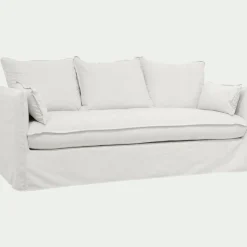 Canapé 3 places convertible en tissu wind - blanc écru