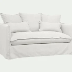 Canapé 2 places convertible en tissu wind - blanc écru