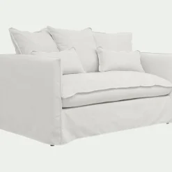 Canapé 2 places convertible en tissu wind - blanc écru