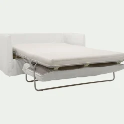 Canapé 2 places convertible en tissu wind - blanc écru
