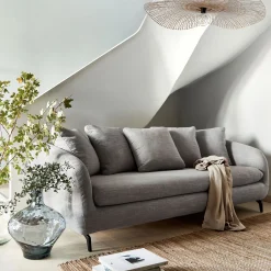 Canapé 4 places convertible en tissu tramé piétement noir - gris ardoise