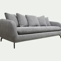 Canapé 4 places convertible en tissu tramé piétement noir - gris ardoise