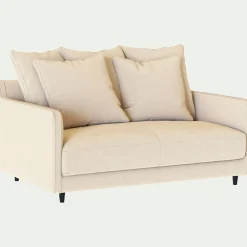 Canapé 2 places droit convertible matelas Bultex en tissu joint - beige roucas