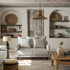 Canapé 2 places droit convertible matelas Bultex en tissu joint - gris borie