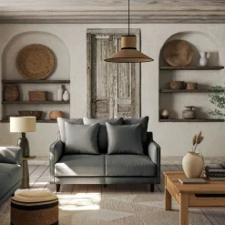 Canapé 2 places droit convertible matelas Bultex en tissu joint - gris restanque