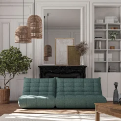 Canapé 2 places fiixe en tissu chenille - bleu calaluna