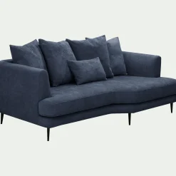 Canapé 3 places fixe droit en tissu cannes - bleu autan