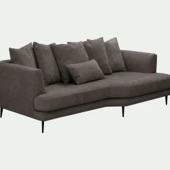 Canapé 5 places fixe droit en tissu cannes - marron