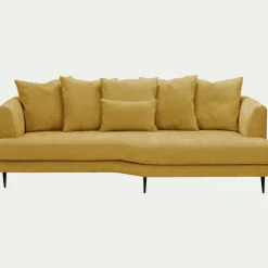 Canapé 5 places fixe droit en tissu cannes - jaune argan