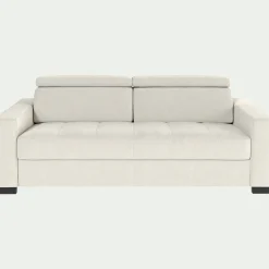 Canapé 3 places fixe en cuir avec accoudoirs 20cm - blanc