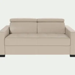 Canapé 2 places fixe en cuir avec accoudoirs 15cm - beige