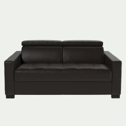 Canapé 2 places fixe en cuir avec accoudoirs 15cm - marron