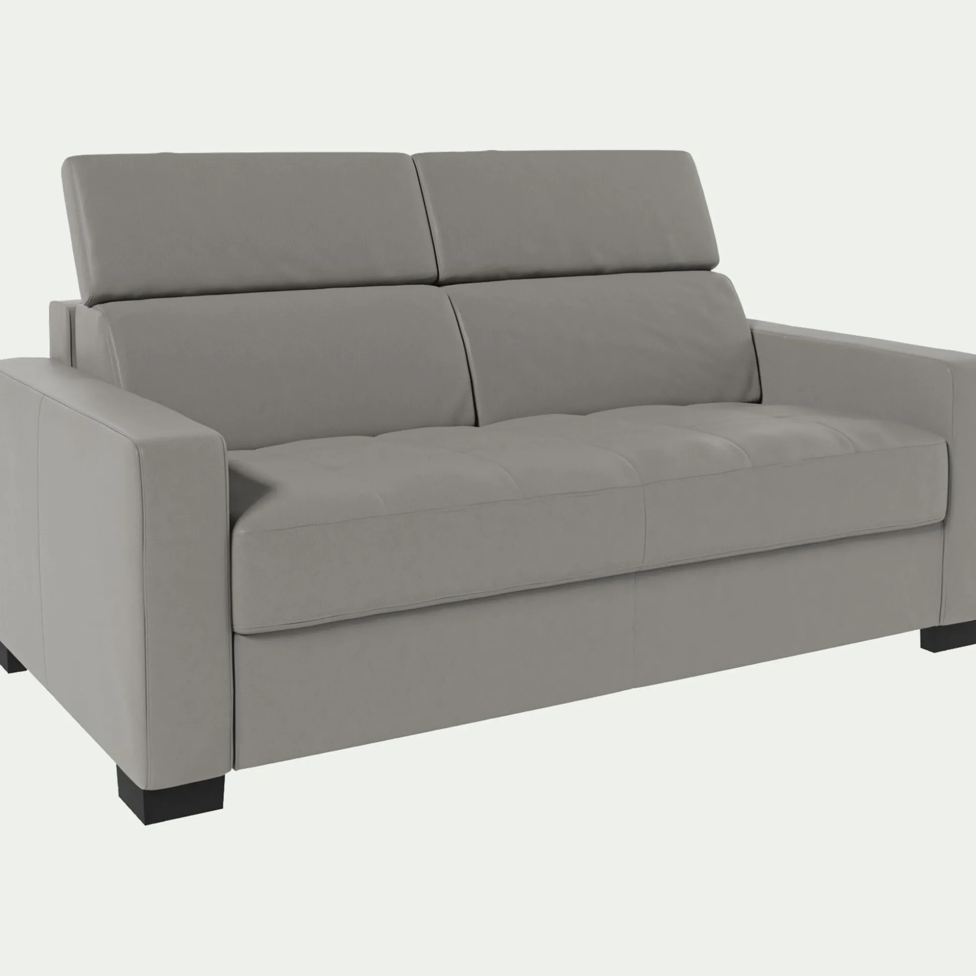 Canapé 2 places fixe en cuir avec accoudoir 15cm - gris borie