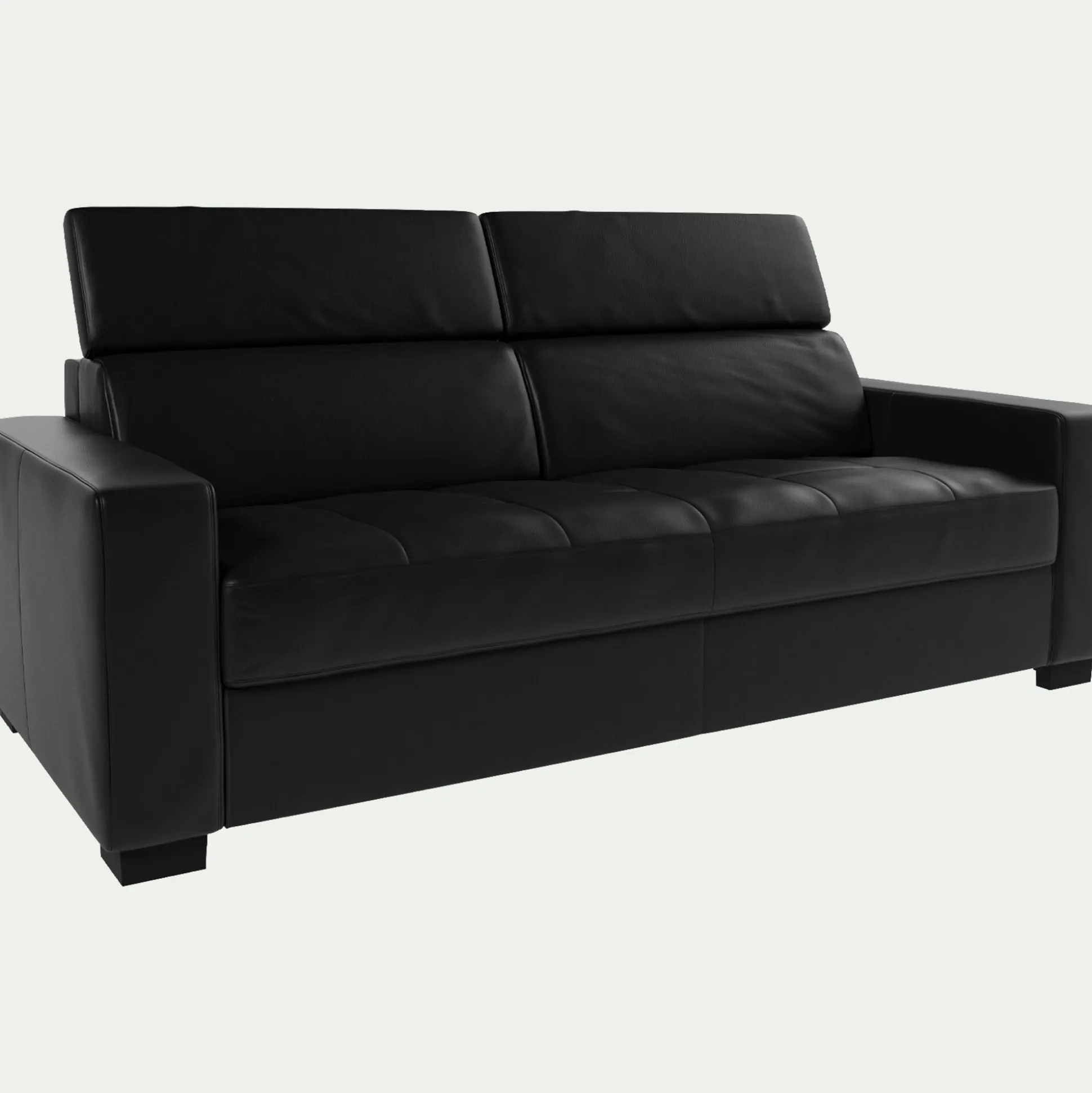 Canapé 3 places fixe en cuir avec accoudoirs 20cm - noir