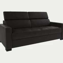 Canapé 3 places fixe en cuir avec accoudoirs 15cm - marron