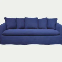 Canapé 4 places fixe en lin - bleu marine