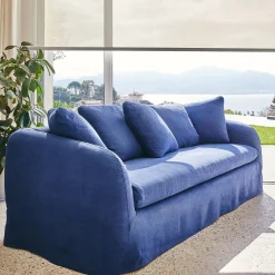 Canapé 4 places fixe en lin - bleu marine