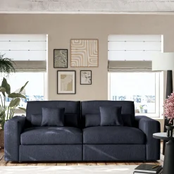 Canapé 5 places fixe en tissu chenille Benjo - bleu marine