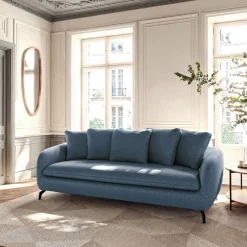 Canapé 3 places fixe en tissu tramé - bleu