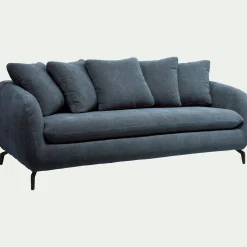 Canapé 3 places fixe en tissu tramé - bleu