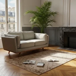 Canapé 2 places fixe en tissu beige