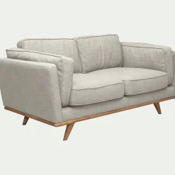 Canapé 2 places fixe en tissu beige