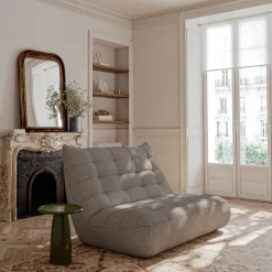 Canapé 3 places fixe en tissu bouclette - gris clair